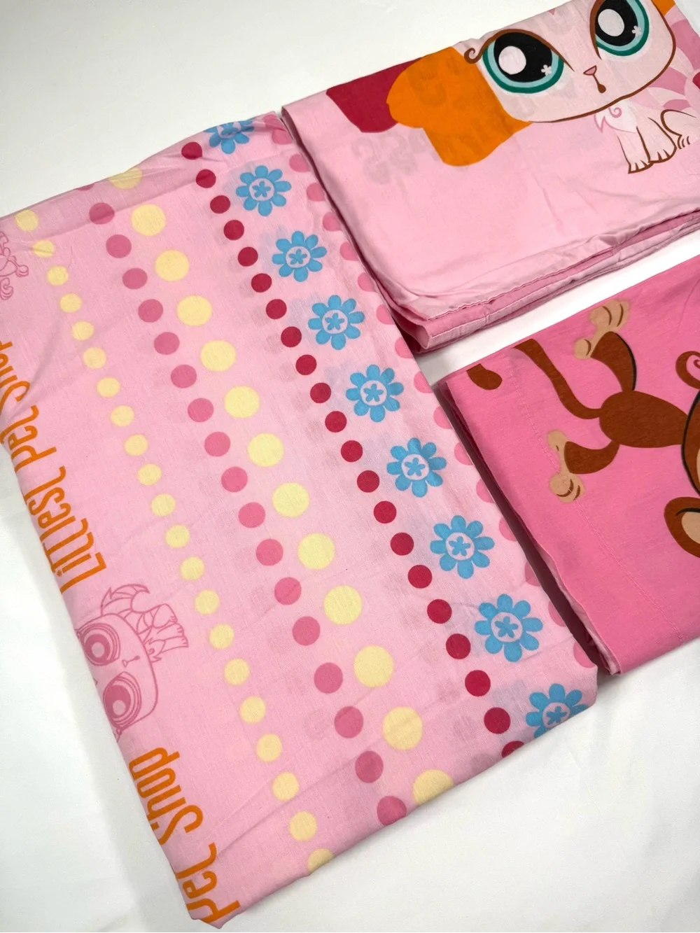 VINTAGE LPS Littlest Pet Shop Full Flat Sheet 2 Standard Pillowcases 2009 Rare